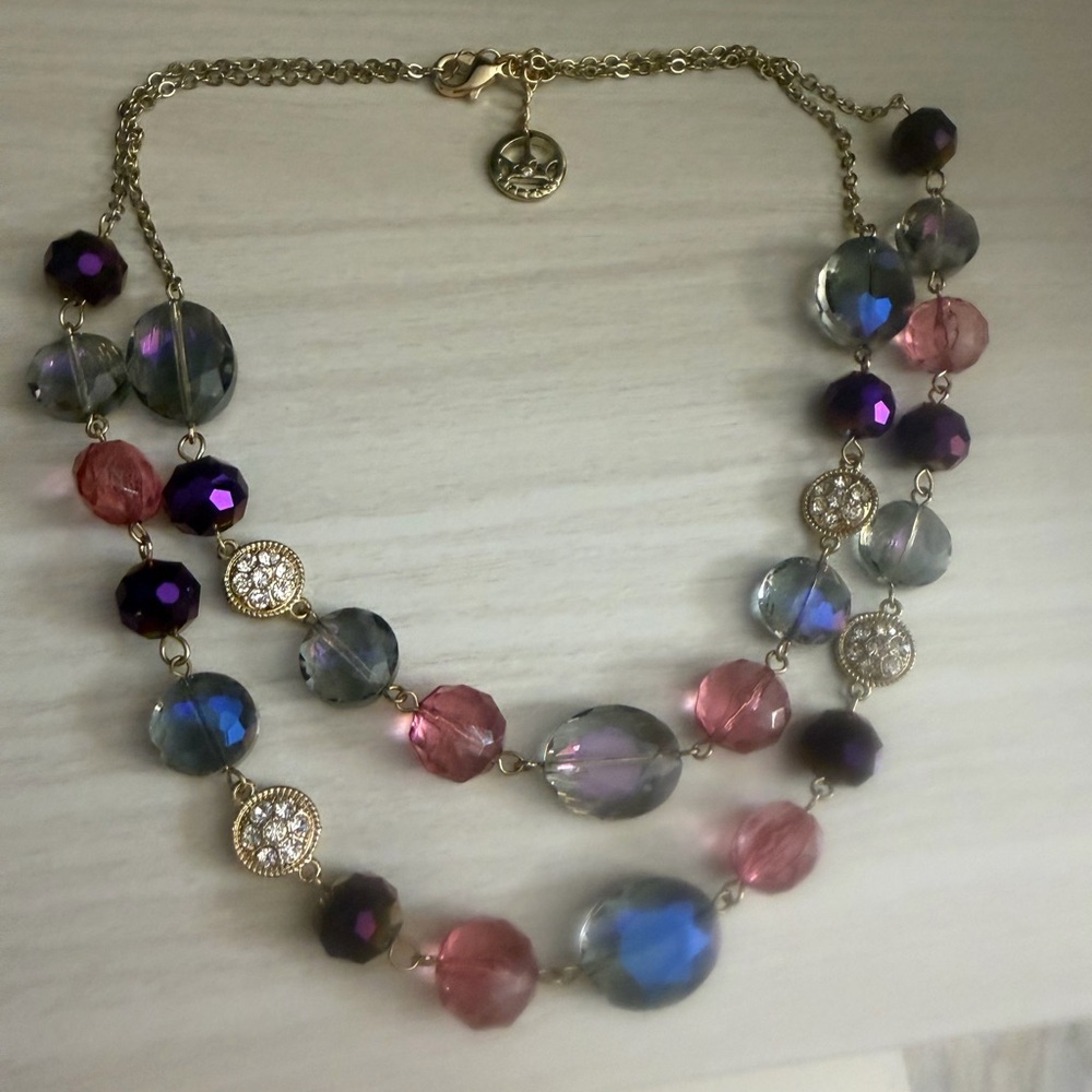 Trifari Pink and Purple Beaded Necklace